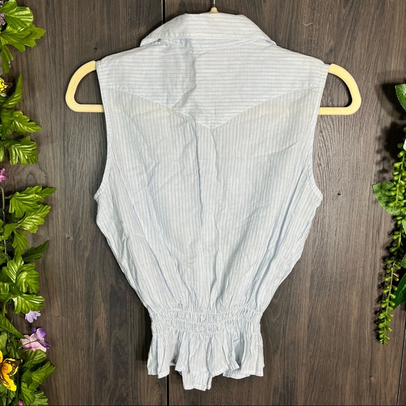 \|🌼3/$30🌼Vintage Lucky Brand Dungaree Sleeveless Stripped Blouse Size Medium - Picture 9 of 16